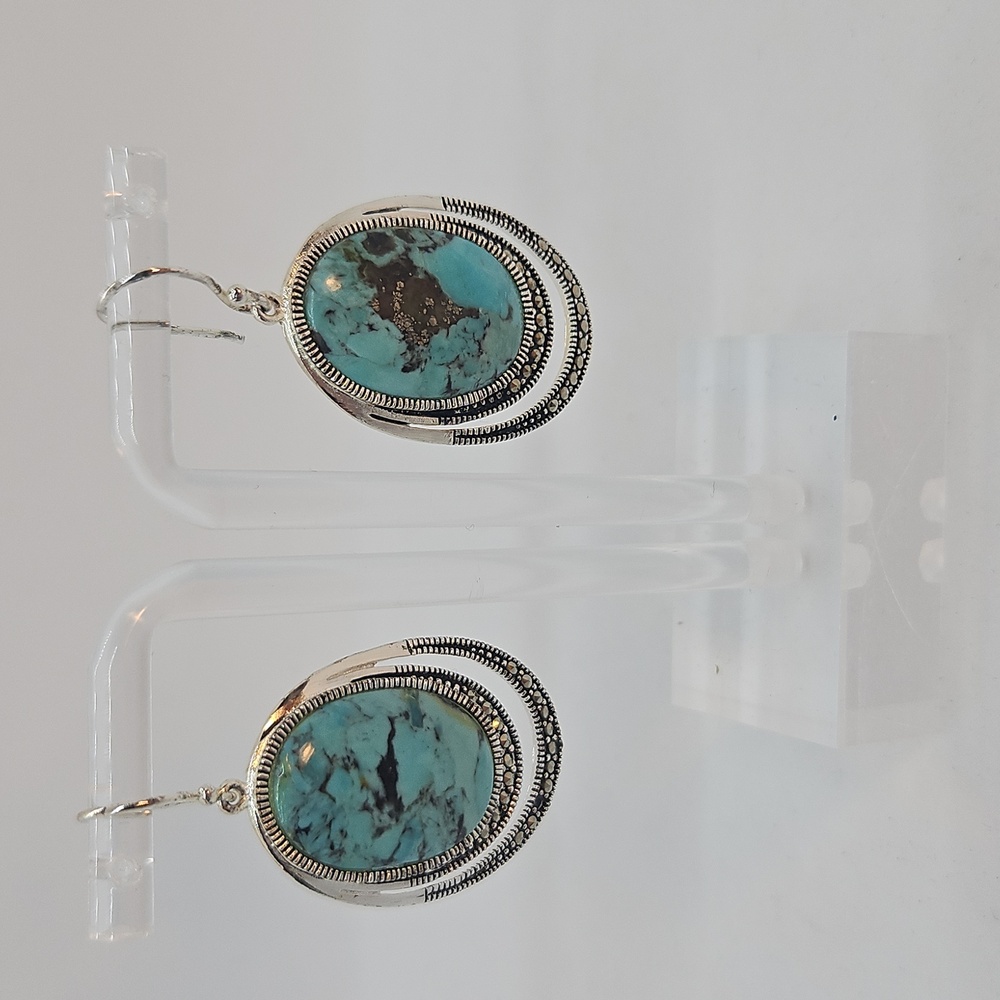 La Vieux Turquoise And Marcasite Earrings